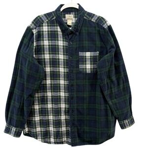 L.L.Bean Shirt Mens XL Tall Green Blue Plaid Flannel Patchwork Long Sleeve